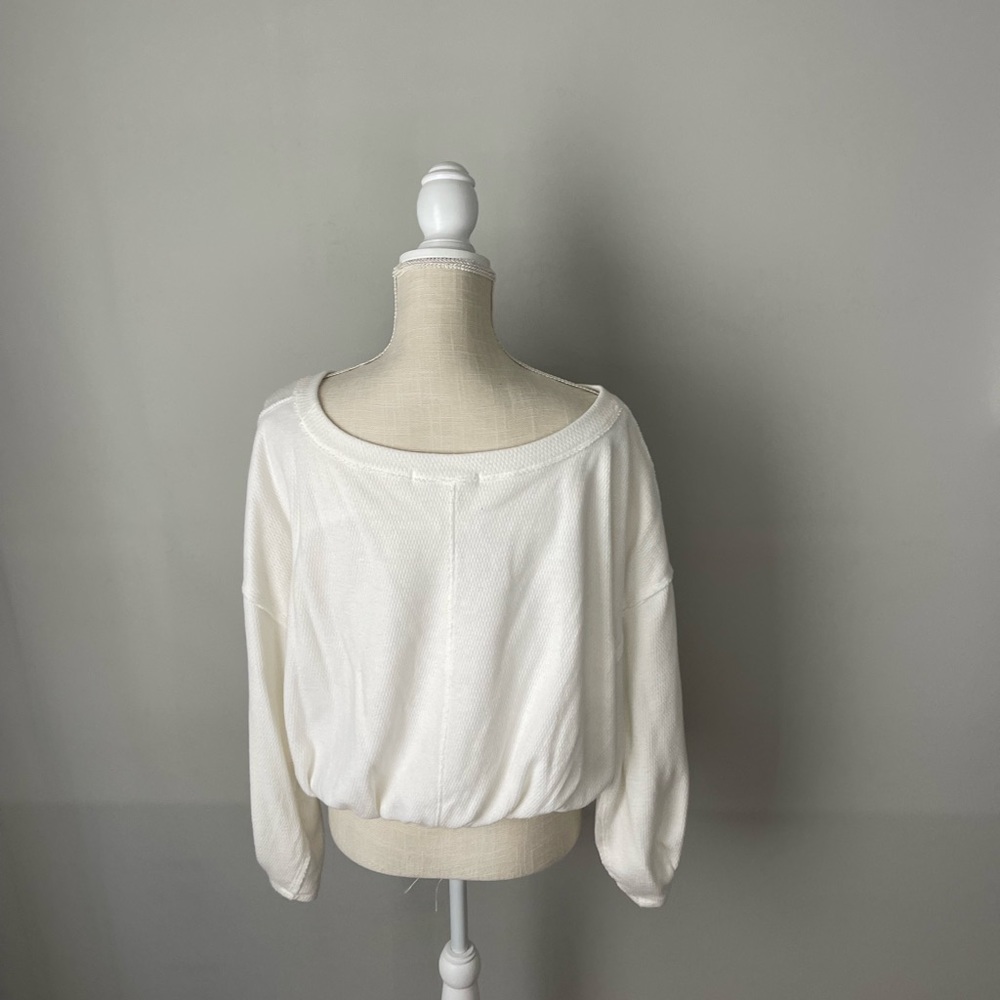 Free People We the Free Cuddle Bubble Mixed Knit Top White Medium - Picture 4 of 4